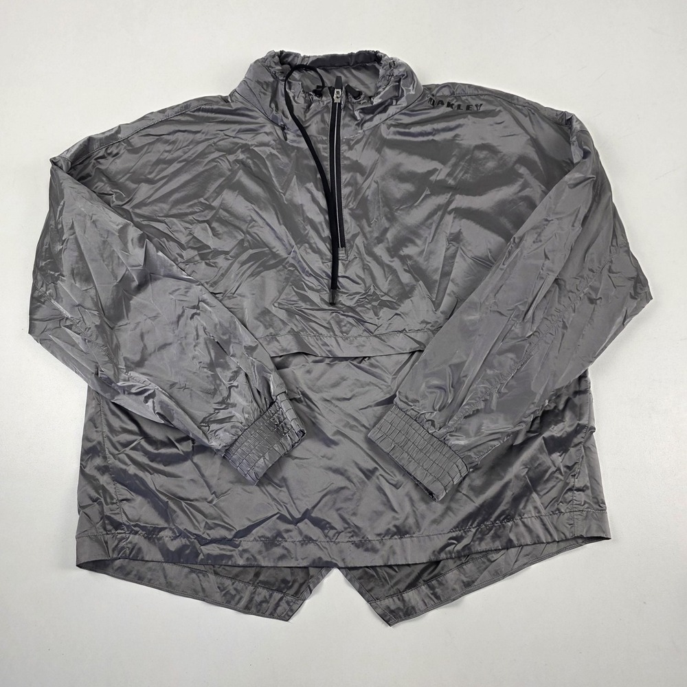 Oakley Jacket Womens Large Gray Hooded 1/2 Zip Anorak Windbreaker Lightweight